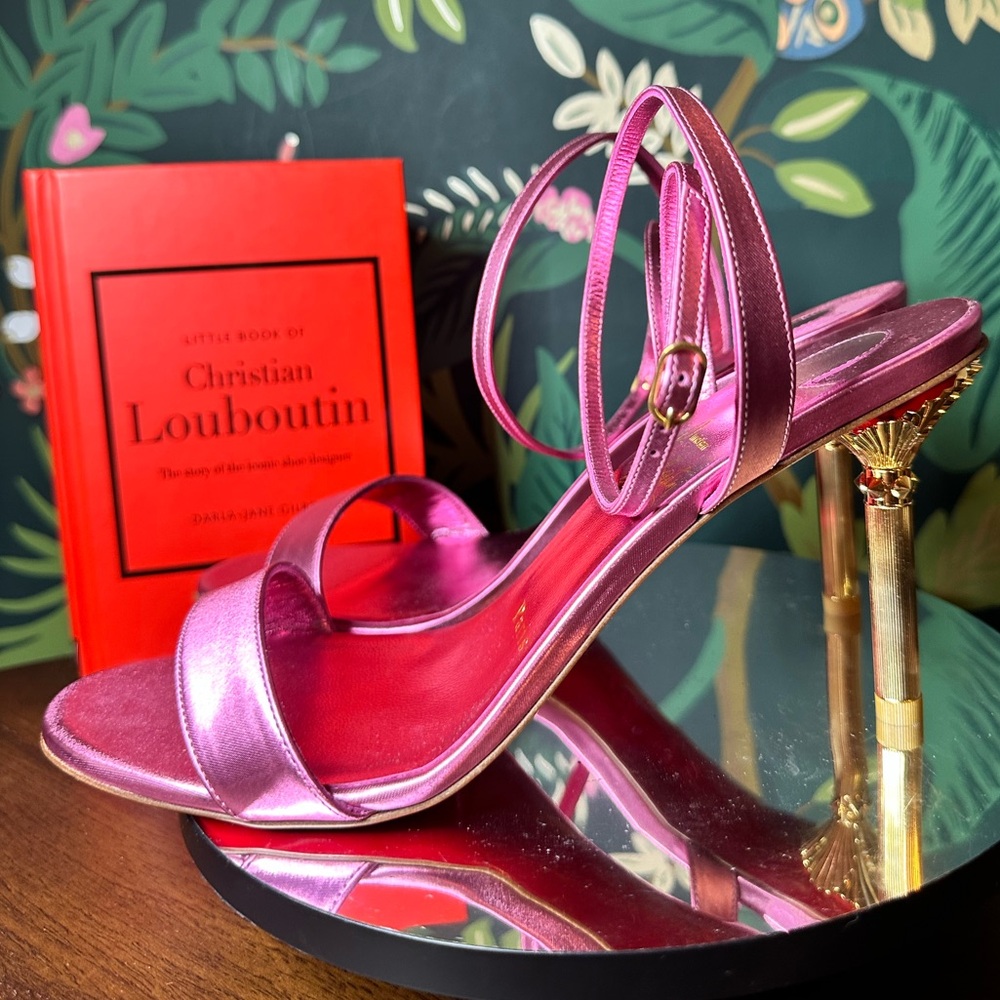 CHRISTIAN LOUBOUTIN 🩷💃 Mascasandal 85 Leather & Satin Wrap Stiletto(Size 38.5)